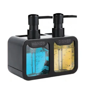 4 in 1 Manual Press Liquid Dish and Hand soap Dispenser Set Sink Caddy Brush Sponge Holder for Kitchen(Sponge & brush excluded)