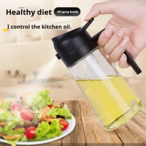 Glass Oil Sprayer - Pressurized Atomizer, Spray & Pour Dual Function, Leak-Proof for Kitchen 500mL Camping BBQ