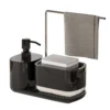 Press Dish Soap Dispenser Set Container with Sponge Holder Countertop Towel Rack Soap Pump Dispenser for Kitchen Sink Drain Tray
